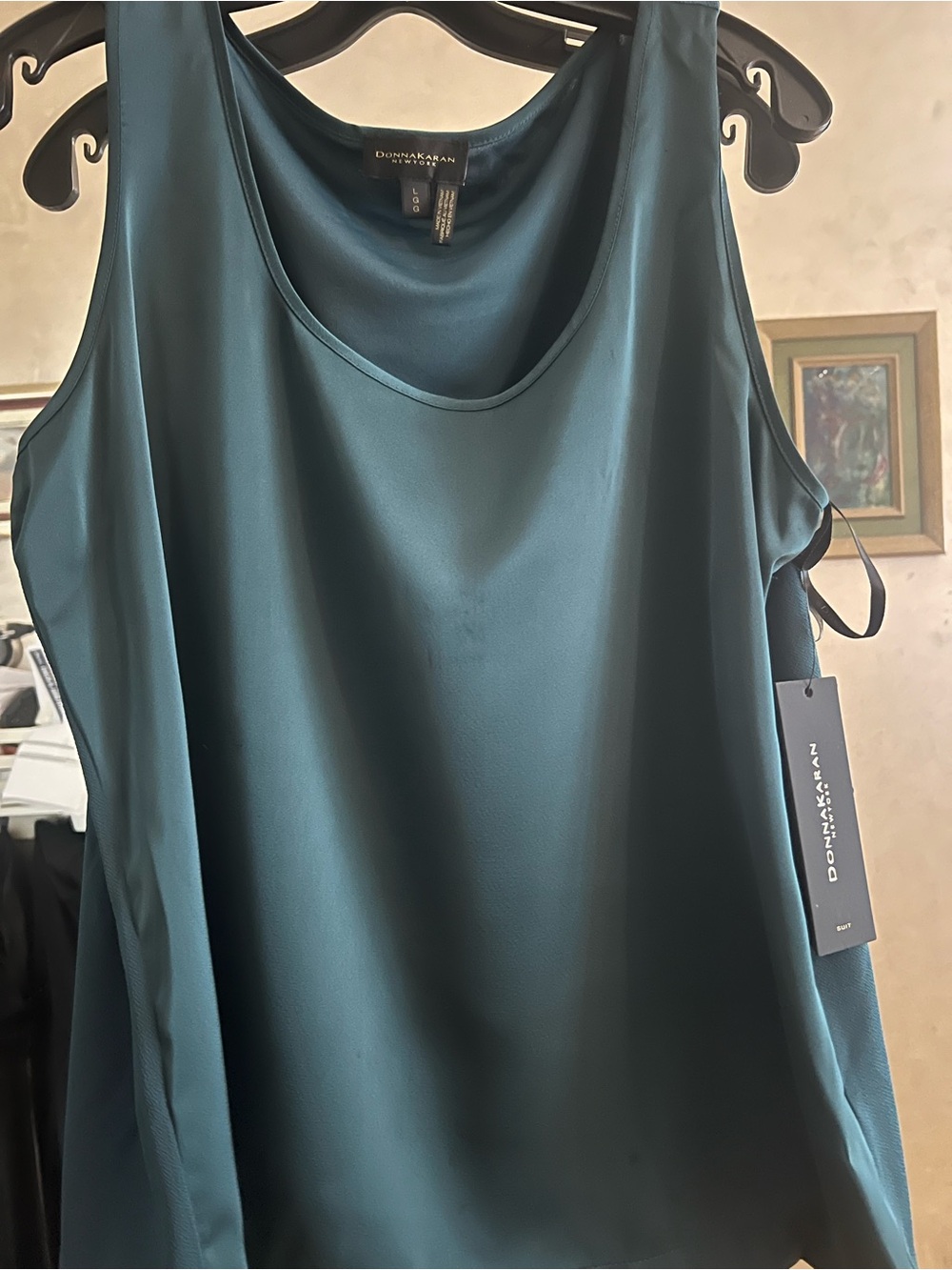 Donna Karan Deep Teal Satin Scoop Neck Camisole